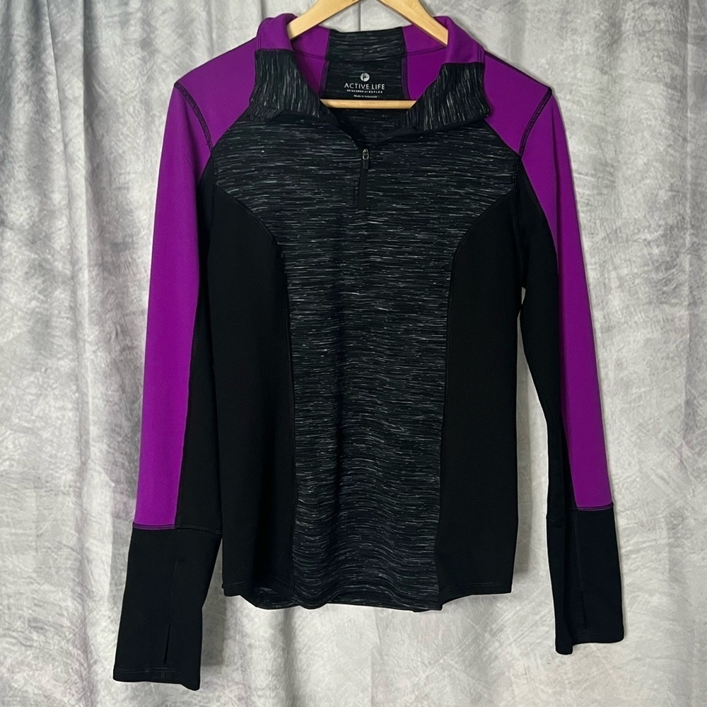 90 Degree by Reflex Active Life Black, Plum & Heather Gray Long Sleeve 1/4 Zip - Picture 8 of 16
